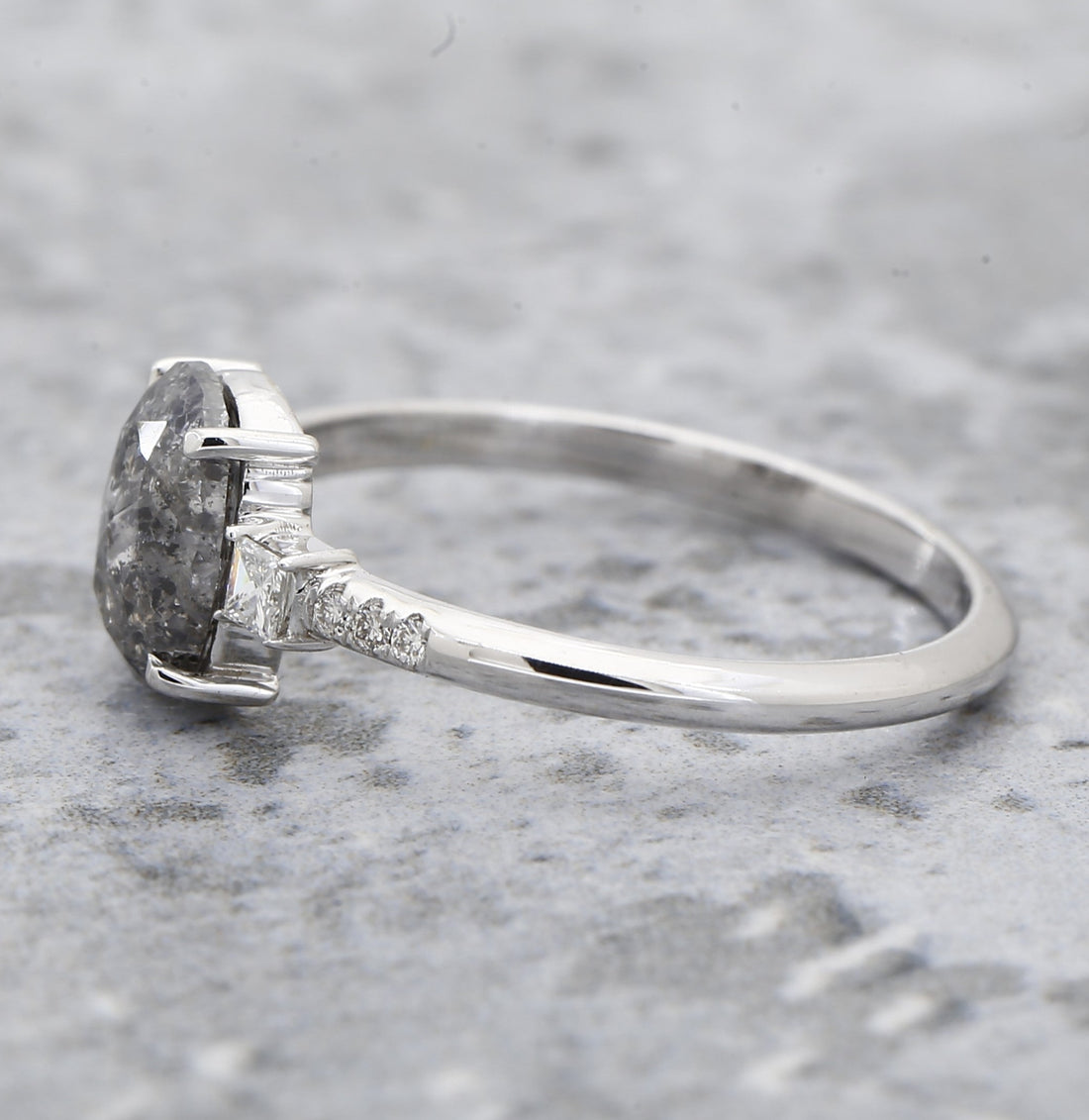 Salt and Pepper Oval Diamond Ring, 14k Gold Engagement Ring, Natural Princess Cut Diamond Ring, Gift for Her