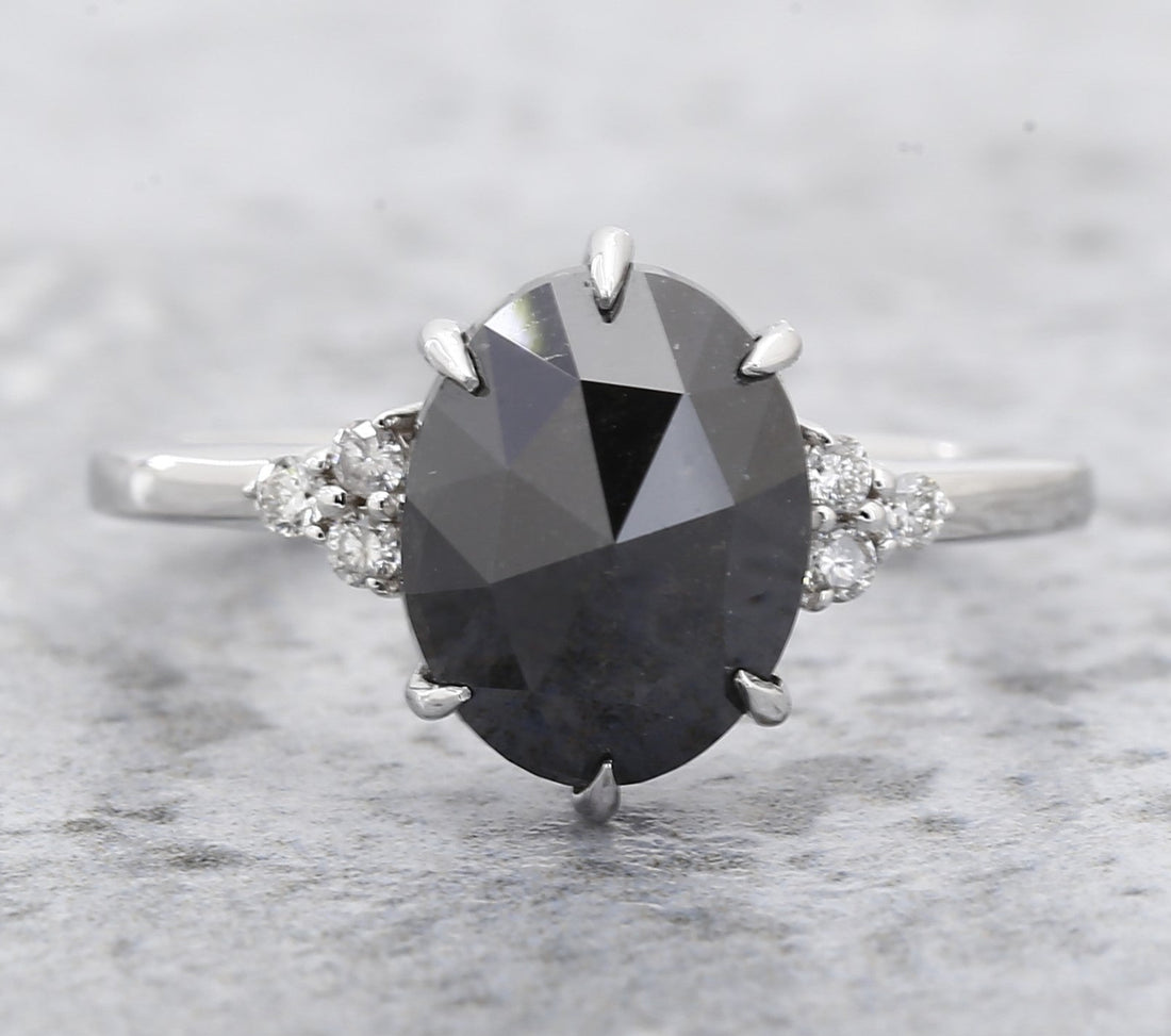 4.20 Ct Black Diamond Ring, 14K Gold Engagement Ring, Natural Pear Diamond Ring, Christmas Gift for Her