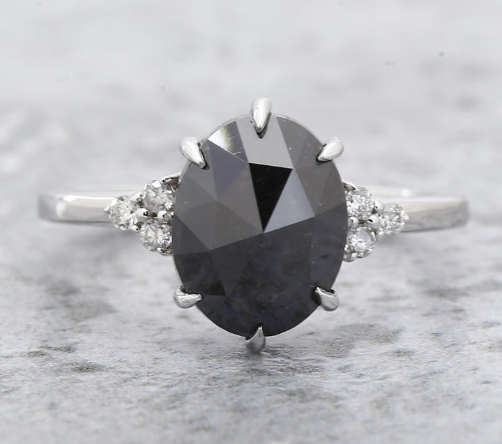 4.20 Ct Black Diamond Ring, 14K Gold Engagement Ring, Natural Pear Diamond Ring, Christmas Gift for Her