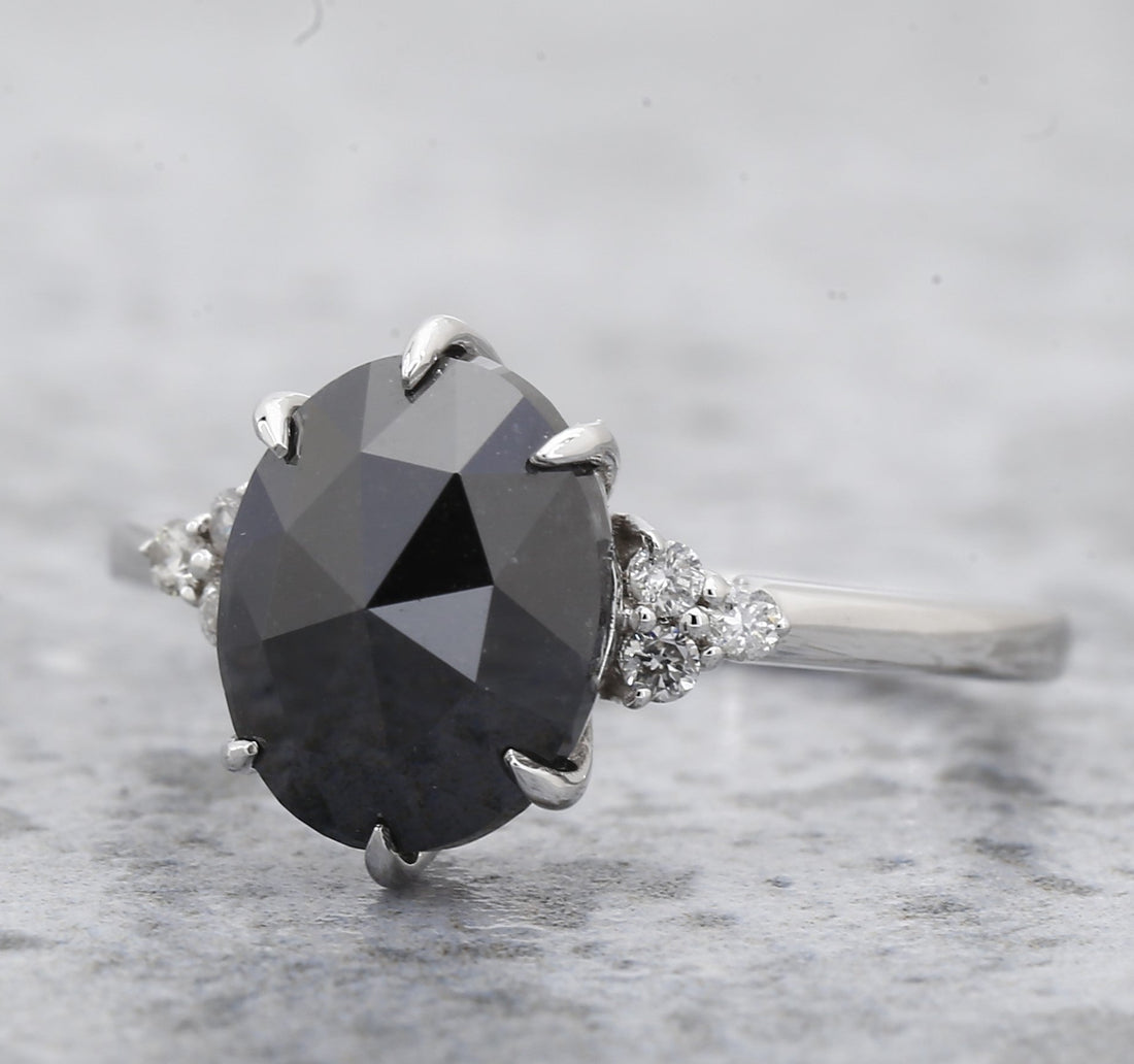 4.20 Ct Black Diamond Ring, 14K Gold Engagement Ring, Natural Pear Diamond Ring, Christmas Gift for Her