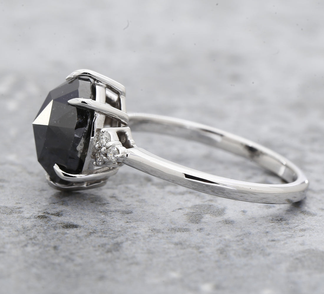 4.20 Ct Black Diamond Ring, 14K Gold Engagement Ring, Natural Pear Diamond Ring, Christmas Gift for Her