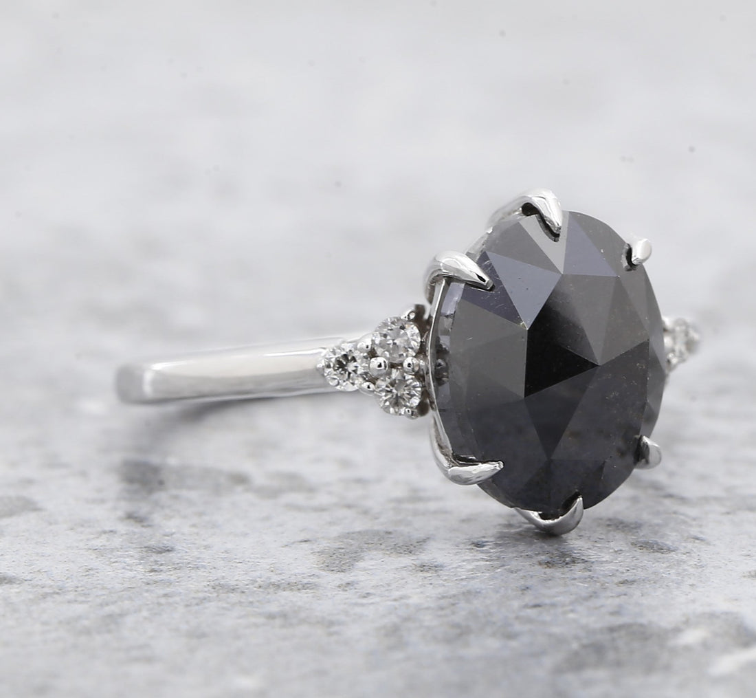 4.20 Ct Black Diamond Ring, 14K Gold Engagement Ring, Natural Pear Diamond Ring, Christmas Gift for Her