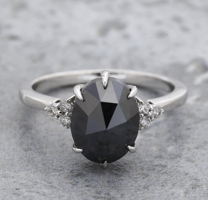 4.20 Ct Black Diamond Ring, 14K Gold Engagement Ring, Natural Pear Diamond Ring, Christmas Gift for Her