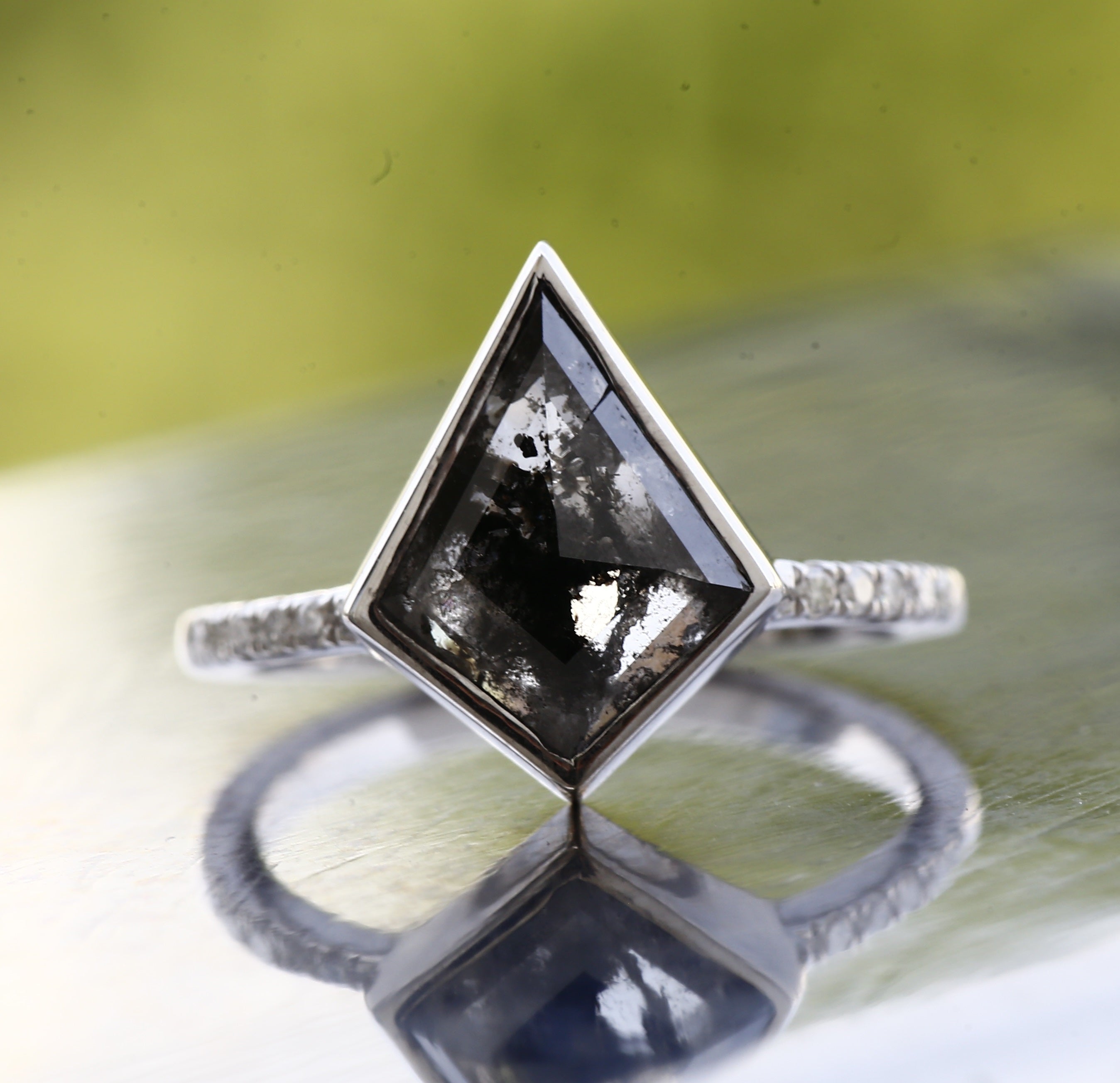 2.32 Ct Salt and Pepper Diamond Ring, 14K Gold Anniversary Ring, Natural Gray Kite Diamond Ring, Gift for Her