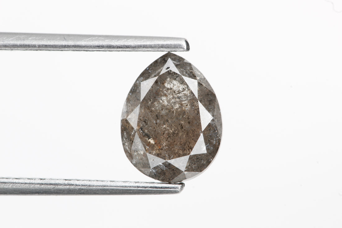 Salt and Pepper Diamond, 1.68 Ct Natural Gray Color Pear Cut Loose Diamond for Engagement Ring Jewelry