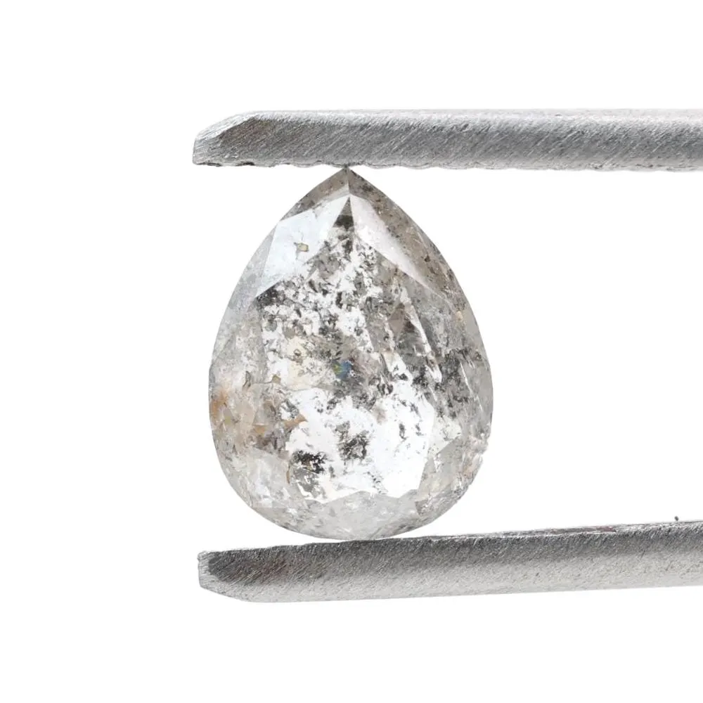 1.31 Ct Salt and Pepper Diamond, Natural Gray Color Pear Cut Loose Diamonds for Engagement Ring