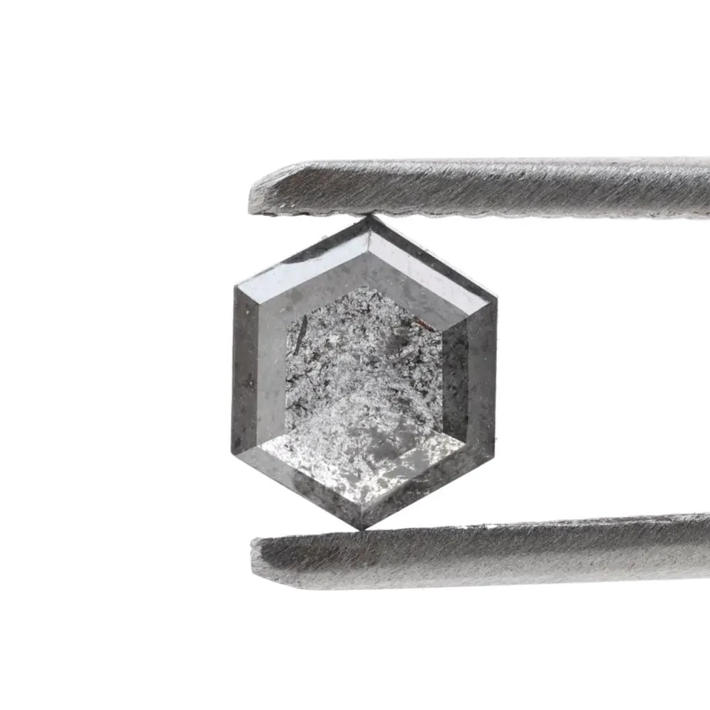0.82 Ct Salt and Pepper Diamond, Natural Gray Hexagon Cut Loose Diamonds for Engagement Ring