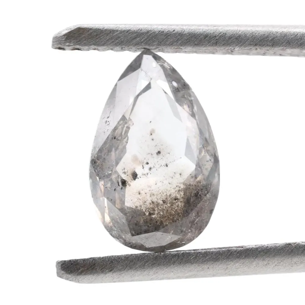 1.51 Ct Salt and Pepper Diamond, Natural Gray Color Pear Cut Loose Diamonds for Engagement Ring