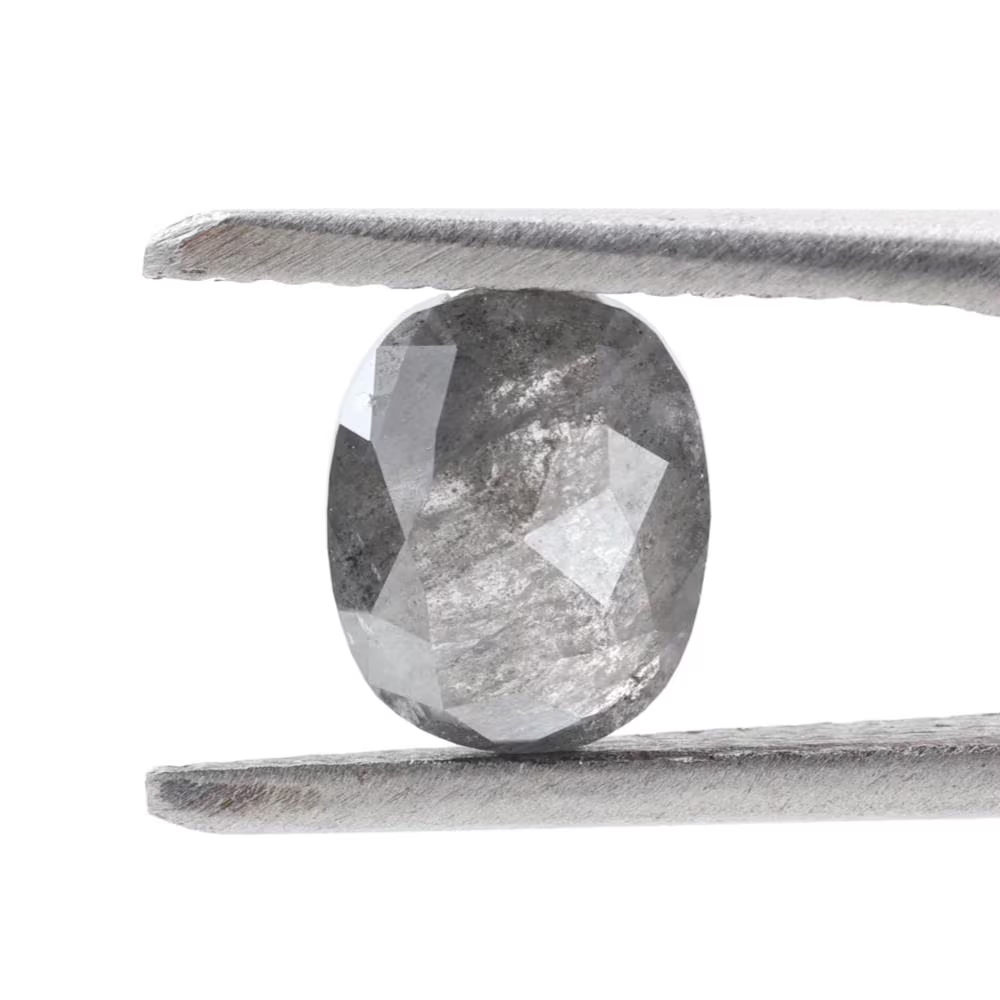 1.23 Ct Salt and Pepper Diamond, Natural Gray Smokey Oval Loose Diamonds for Minimalist Engagement Ring