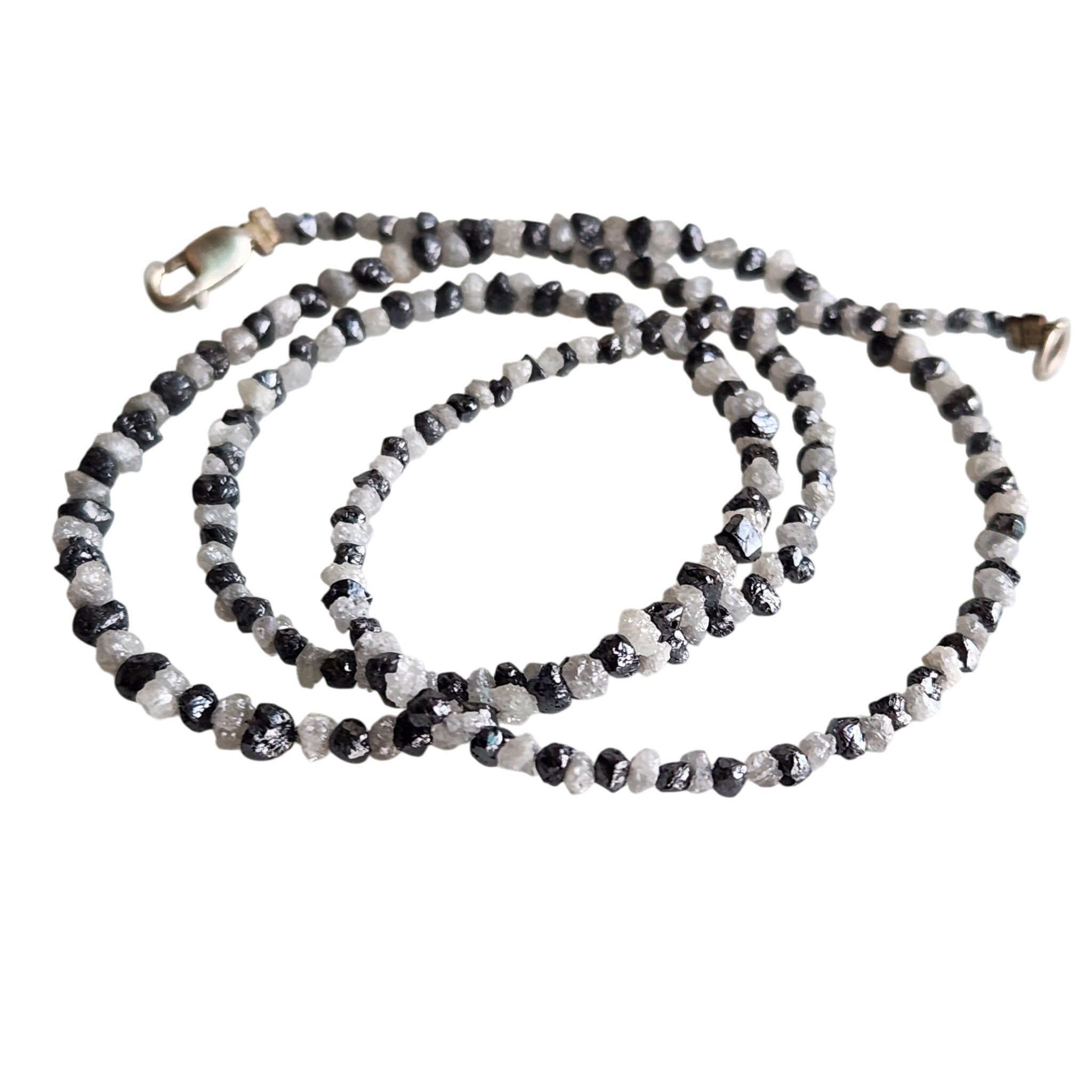 Raw Diamond Beads 16" Strand Necklace, Natural White Black Rough Loose Diamond Beads Chain, Gift for Her