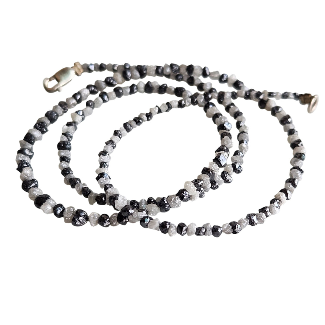 Raw Diamond Beads 16" Strand Necklace, Natural White Black Rough Loose Diamond Beads Chain, Gift for Her