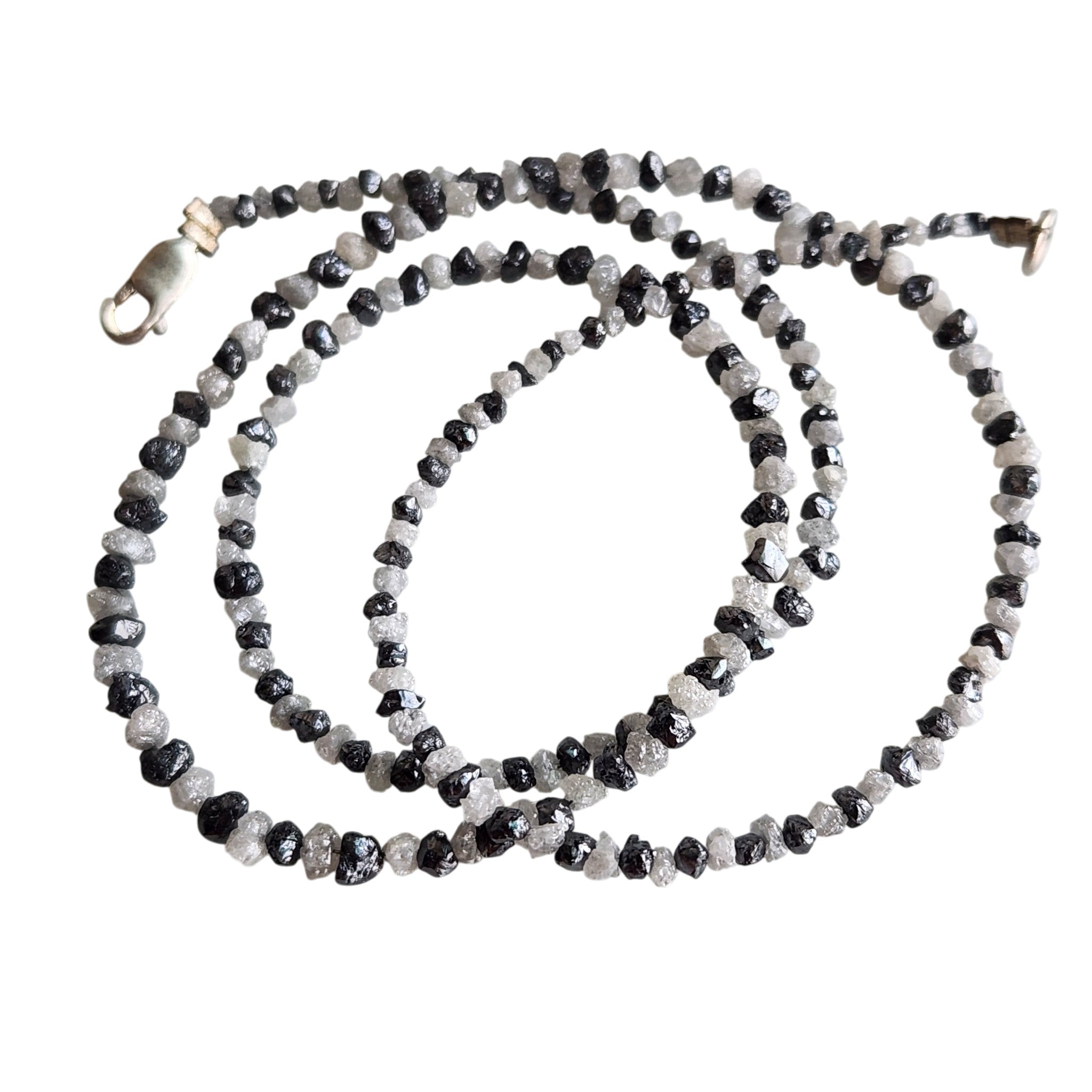 Raw Diamond Beads 16" Strand Necklace, Natural White Black Rough Loose Diamond Beads Chain, Gift for Her