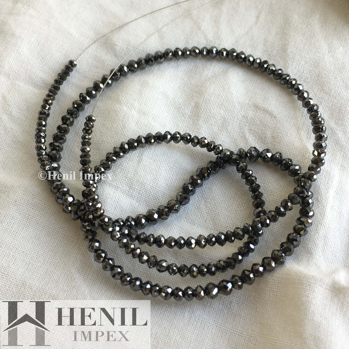 Gorgeous Natural Faceted Diamond Beads, Black Color Polished Loose Diamonds, 1.50 mm To 2.50 mm Each, 15 Ct 16 Inch Strand Necklace