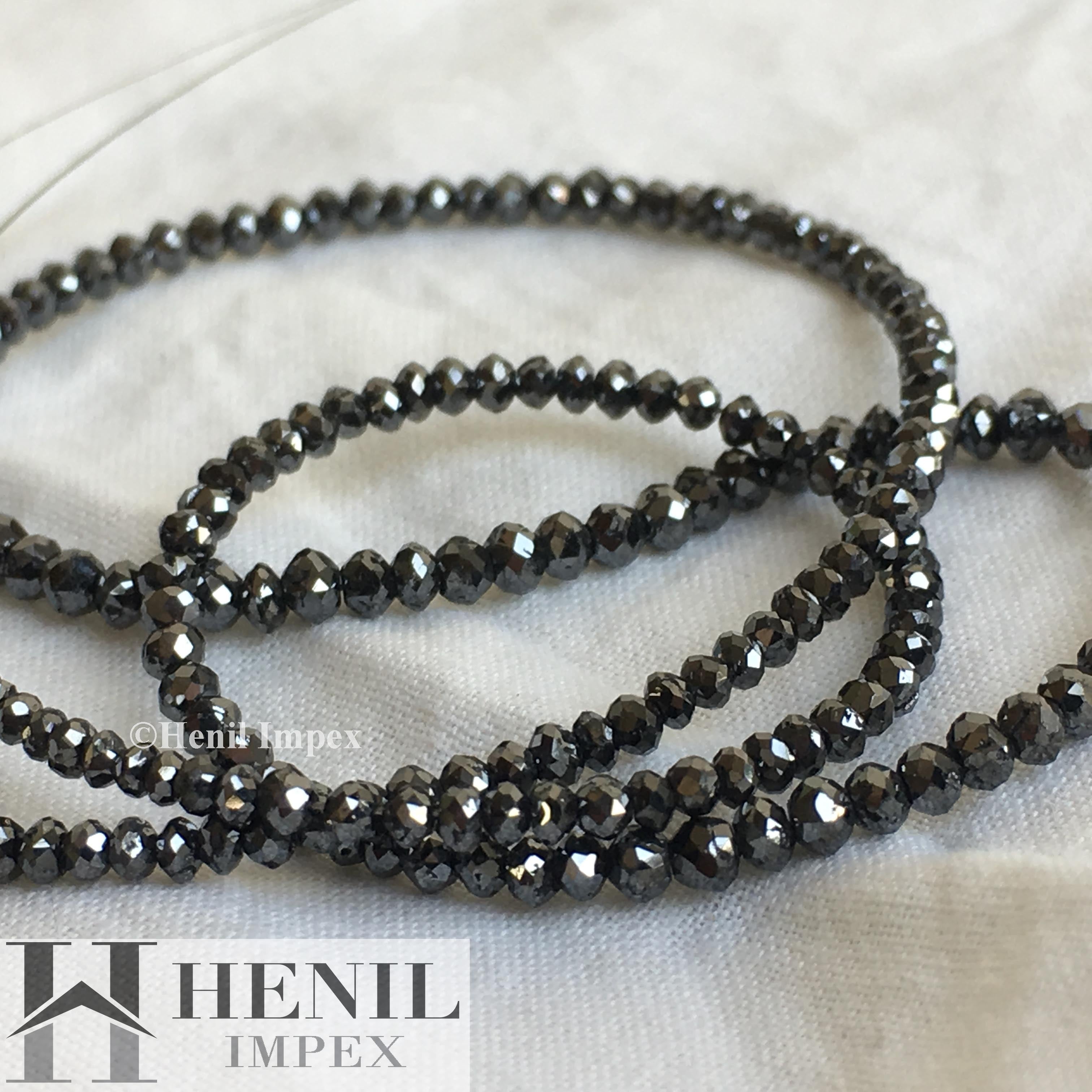 Gorgeous Natural Faceted Diamond Beads, Black Color Polished Loose Diamonds, 1.50 mm To 2.50 mm Each, 15 Ct 16 Inch Strand Necklace