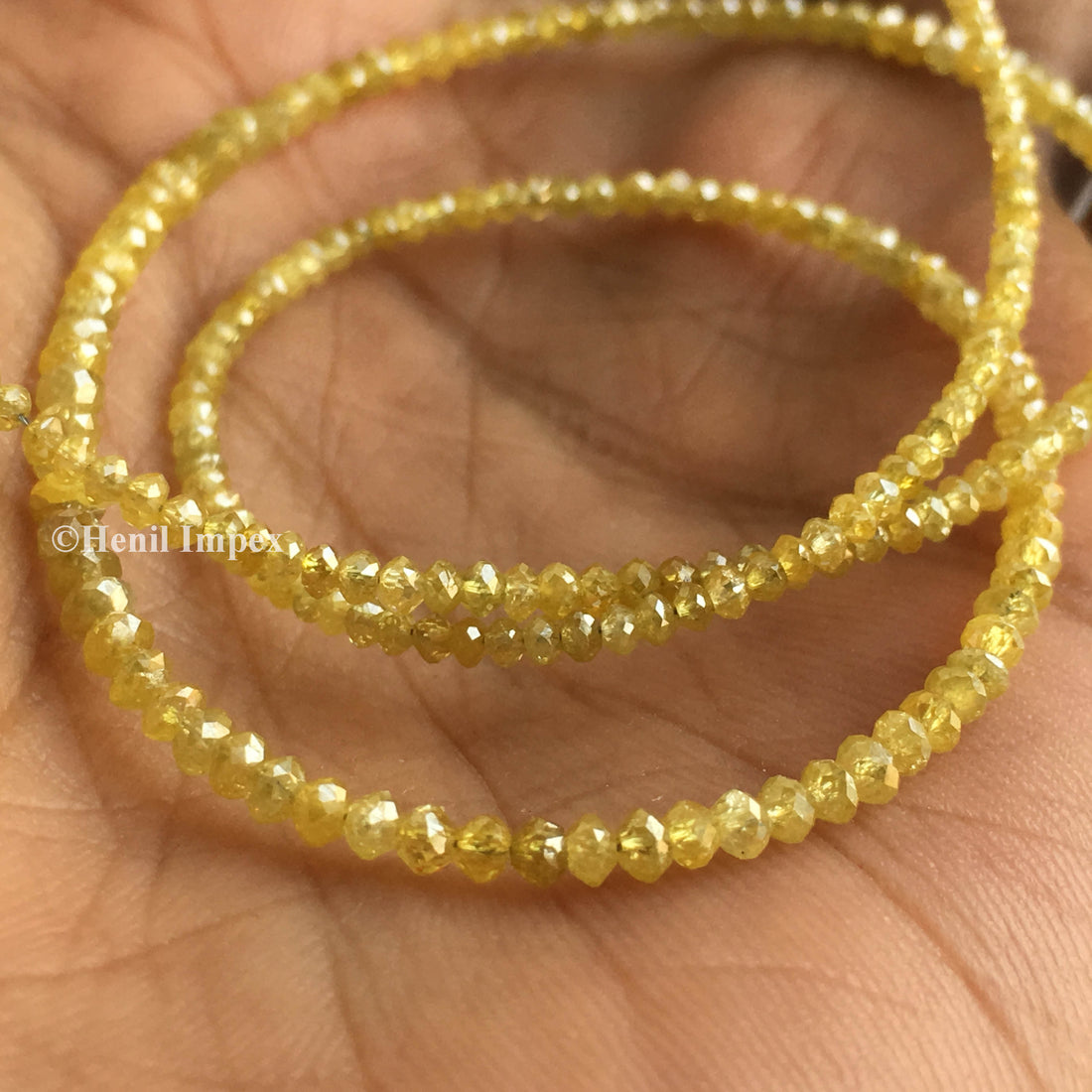 15.00 Ct Fancy Yellow Color Round Polished Loose Diamond Beads 16" Strand Necklace Chain