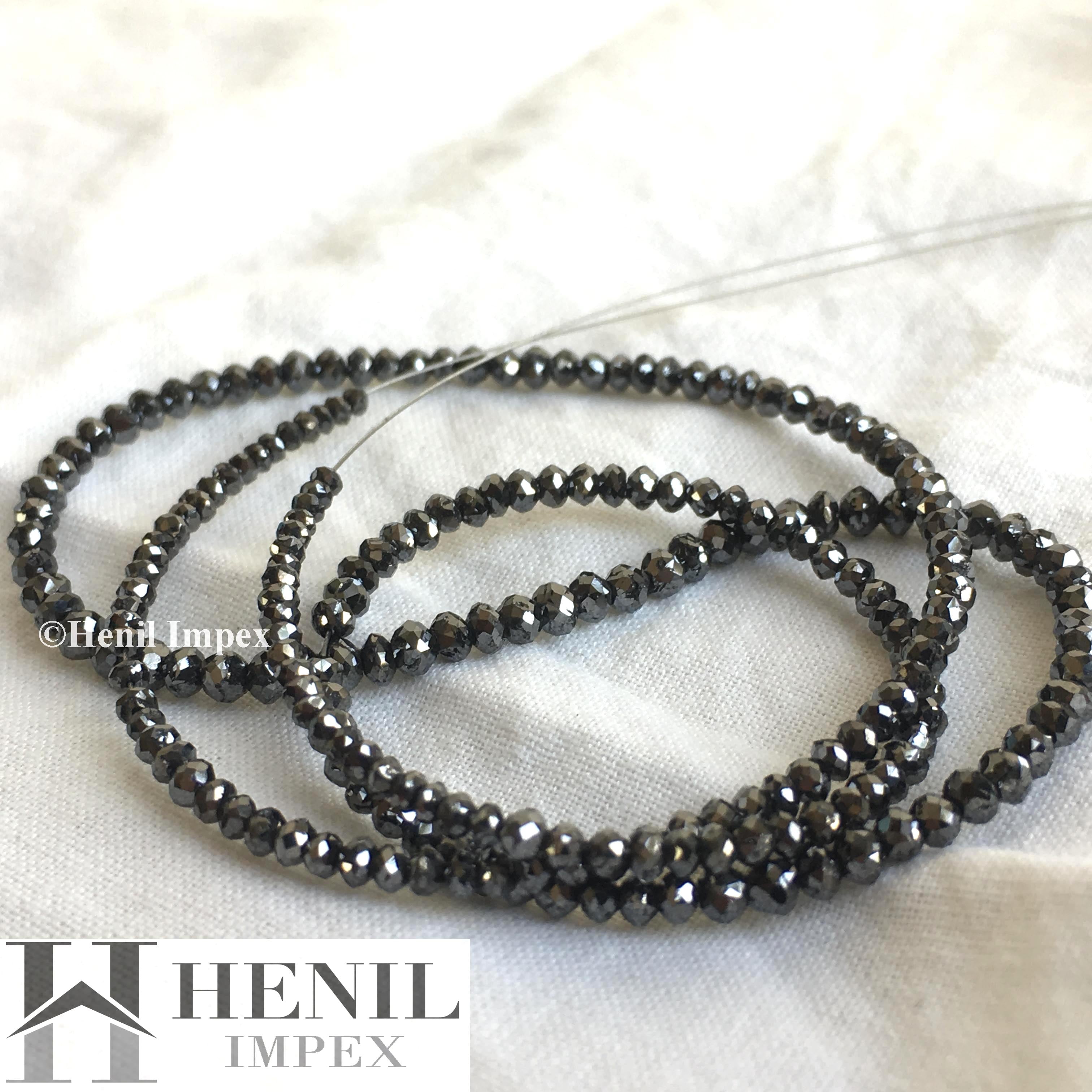 Gorgeous Natural Faceted Diamond Beads, Black Color Polished Loose Diamonds, 1.50 mm To 2.50 mm Each, 15 Ct 16 Inch Strand Necklace
