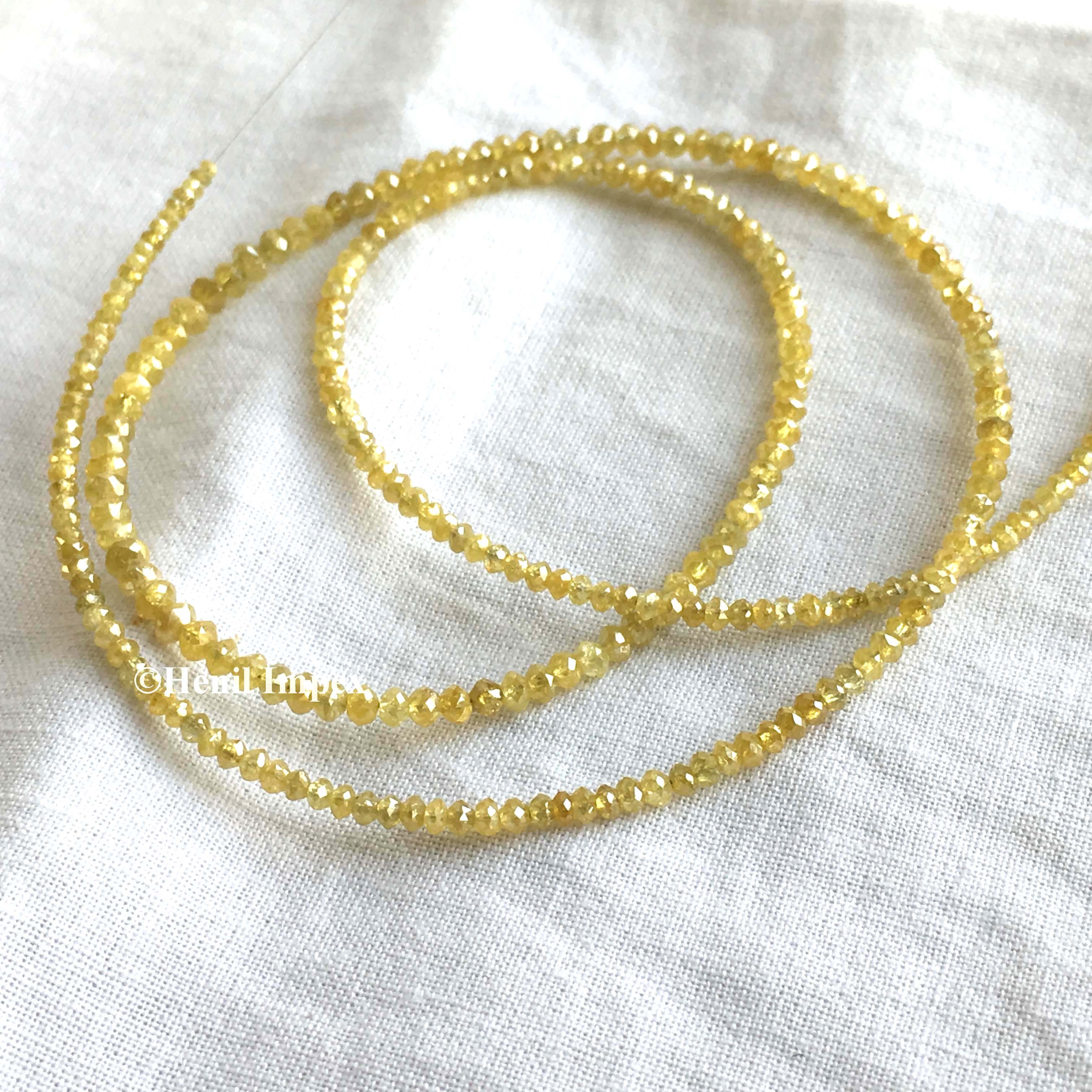 15.00 Ct Fancy Yellow Color Round Polished Loose Diamond Beads 16" Strand Necklace Chain