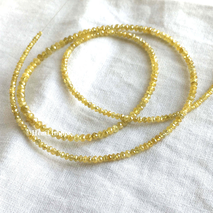 20.00 Ct Natural Yellow Color Round Polished Loose Diamond Beads 16" Strand Necklace Chain
