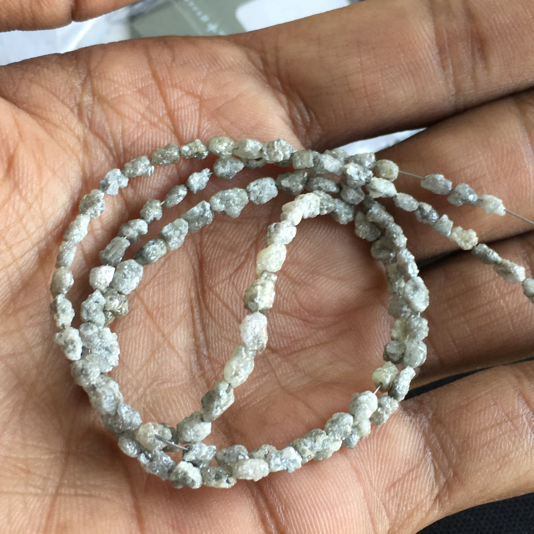 20.00 Ct Natural Gray Color Long Drilled Raw Rough Loose Diamond Beads 16" Strand Necklace wt Silver Clasp