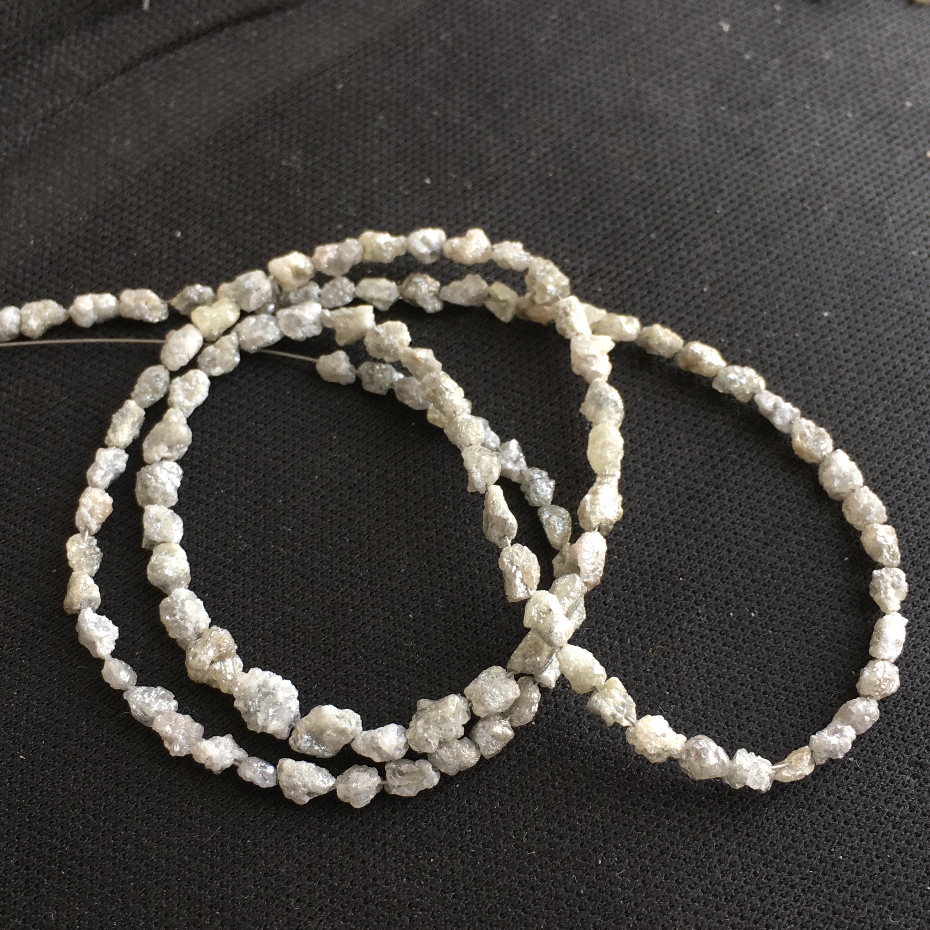 20.00 Ct Natural Gray Color Long Drilled Raw Rough Loose Diamond Beads 16" Strand Necklace wt Silver Clasp