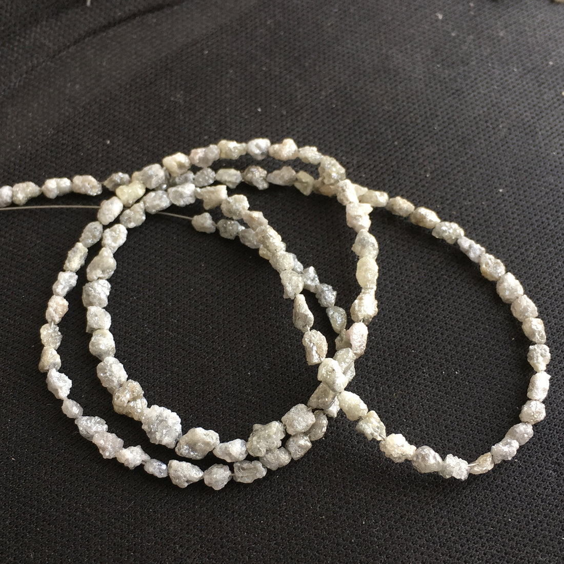 20.00 Ct Natural Gray Color Long Drilled Raw Rough Loose Diamond Beads 16" Strand Necklace wt Silver Clasp