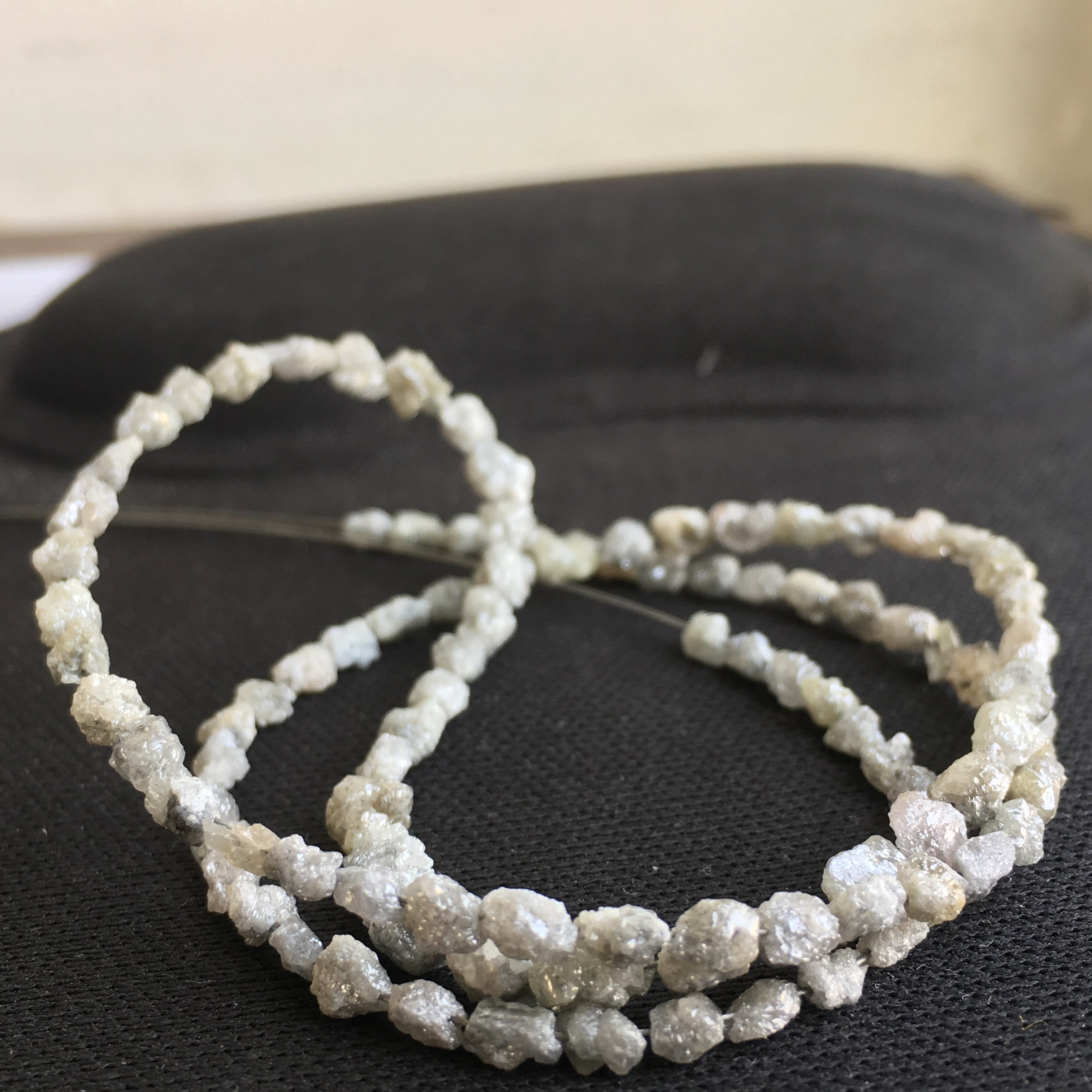20.00 Ct Natural Gray Color Long Drilled Raw Rough Loose Diamond Beads 16" Strand Necklace wt Silver Clasp