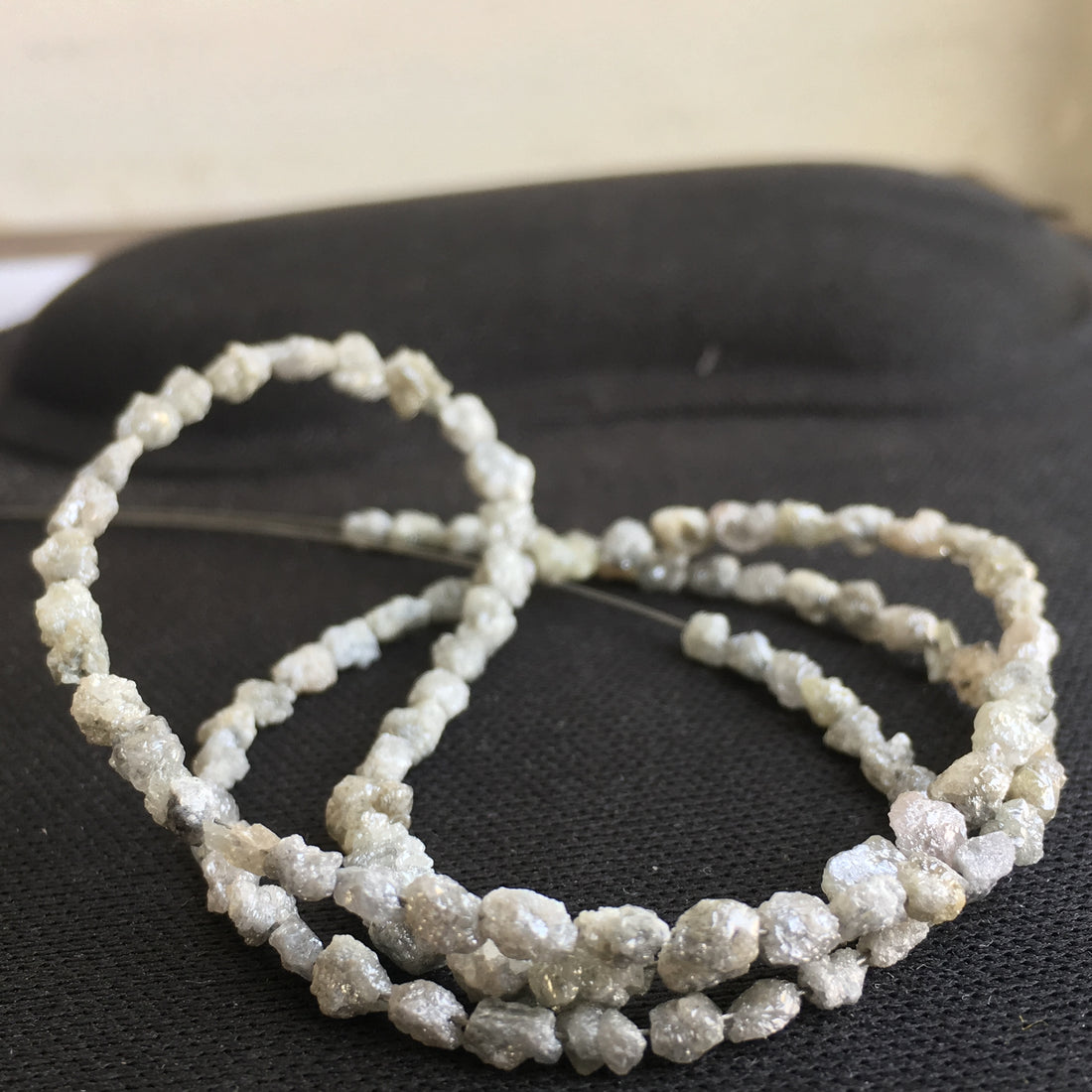 20.00 Ct Natural Gray Color Long Drilled Raw Rough Loose Diamond Beads 16" Strand Necklace wt Silver Clasp