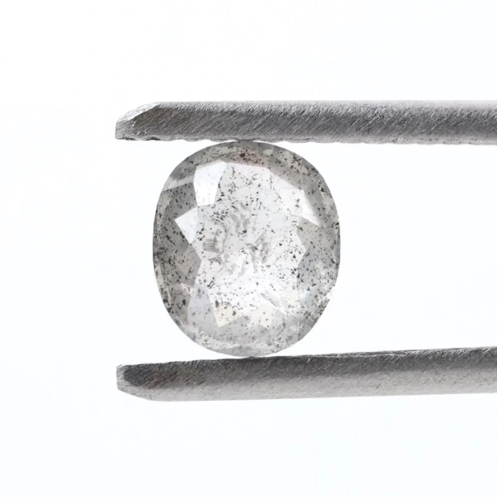 0.97 Ct Salt and Pepper Diamond, Natural Gray Smokey Oval Loose Diamonds for Minimalist Engagement Ring