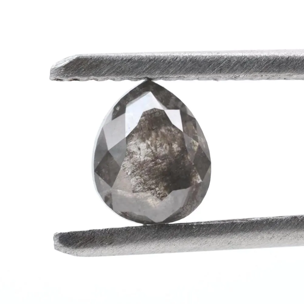 0.87 Ct Salt and Pepper Diamond, Natural Smokey Gray Color Pear Cut Loose Diamonds for Engagement Ring