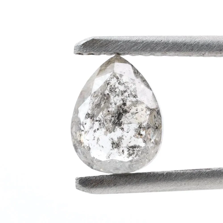 1.31 Ct Salt and Pepper Diamond, Natural Gray Color Pear Cut Loose Diamonds for Engagement Ring