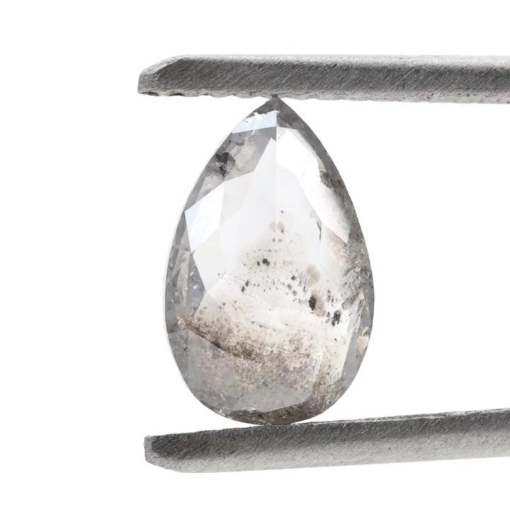 1.51 Ct Salt and Pepper Diamond, Natural Gray Color Pear Cut Loose Diamonds for Engagement Ring