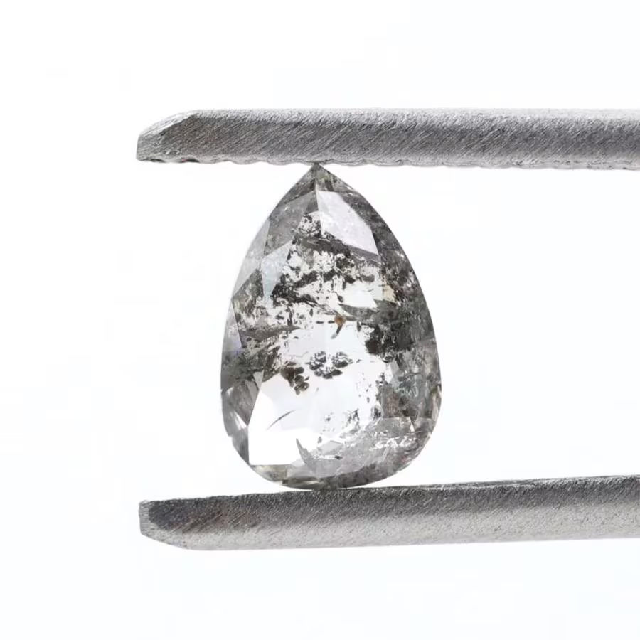 0.80 Ct Salt and Pepper Diamond, Natural Gray Color Pear Cut Loose Diamonds for Engagement Ring