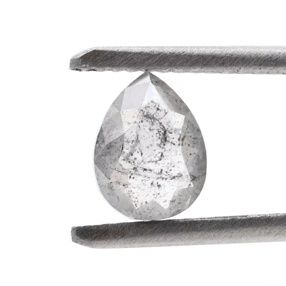 1.10 Ct Salt and Pepper Diamond, Natural Smokey Gray Color Pear Cut Loose Diamonds for Engagement Ring