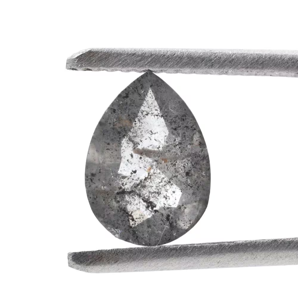 1.11 Ct Salt and Pepper Diamond, Natural Smokey Gray Color Pear Cut Loose Diamonds for Engagement Ring
