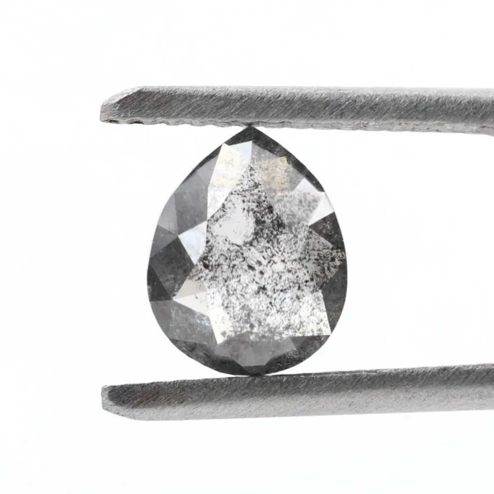 1.12 Ct Salt and Pepper Diamond, Natural Smokey Gray Color Pear Cut Loose Diamonds for Engagement Ring