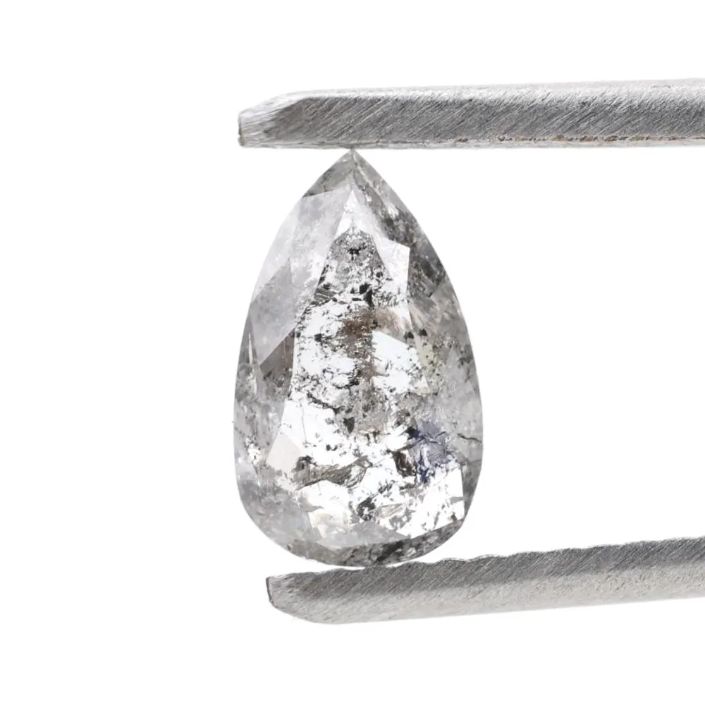 0.87 Ct Salt and Pepper Diamond, Natural Gray Color Pear Cut Loose Diamonds for Engagement Ring