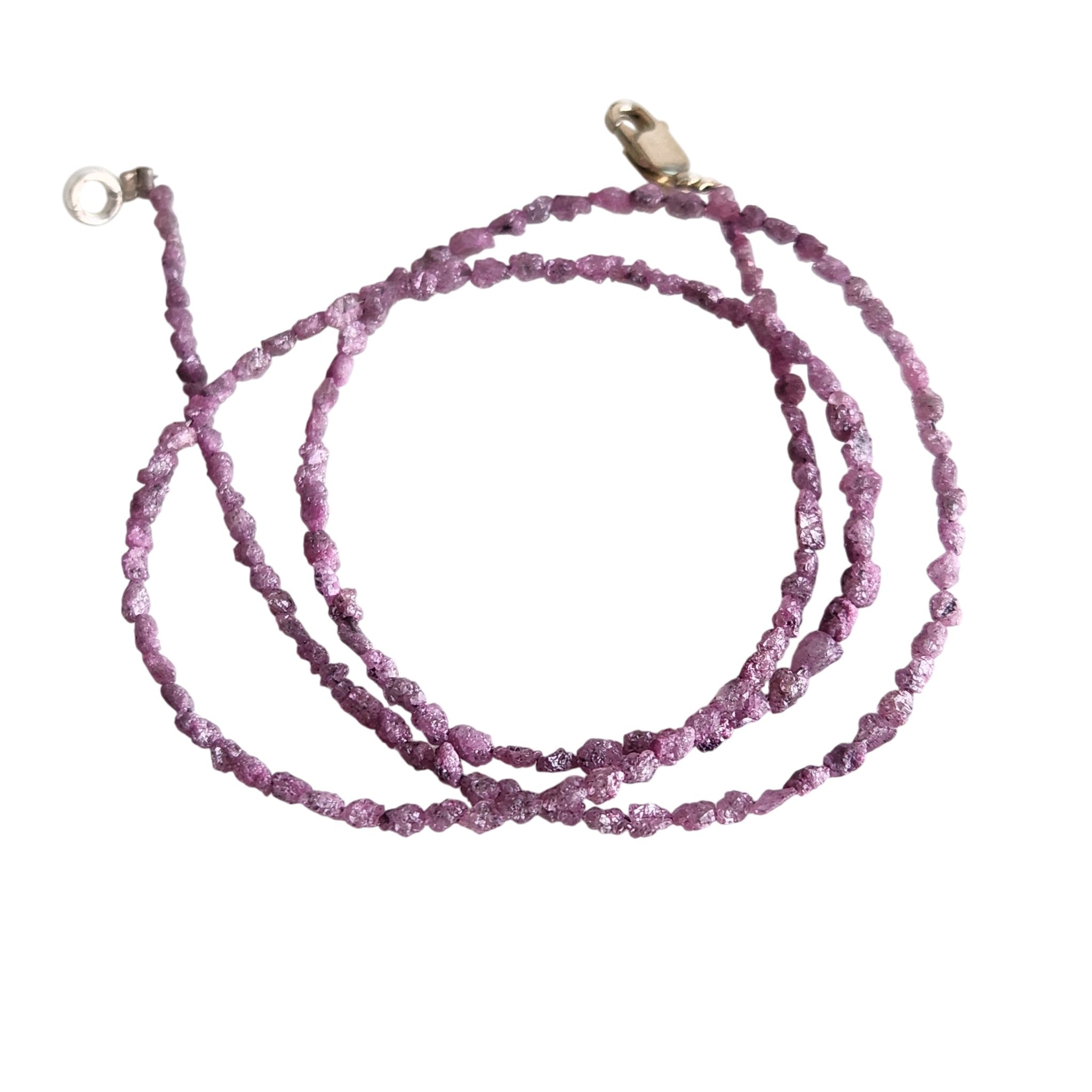 Pink Rough Diamond Beads 16" Strand Necklace, Natural Loose Long Drilled Diamond Beads Chain