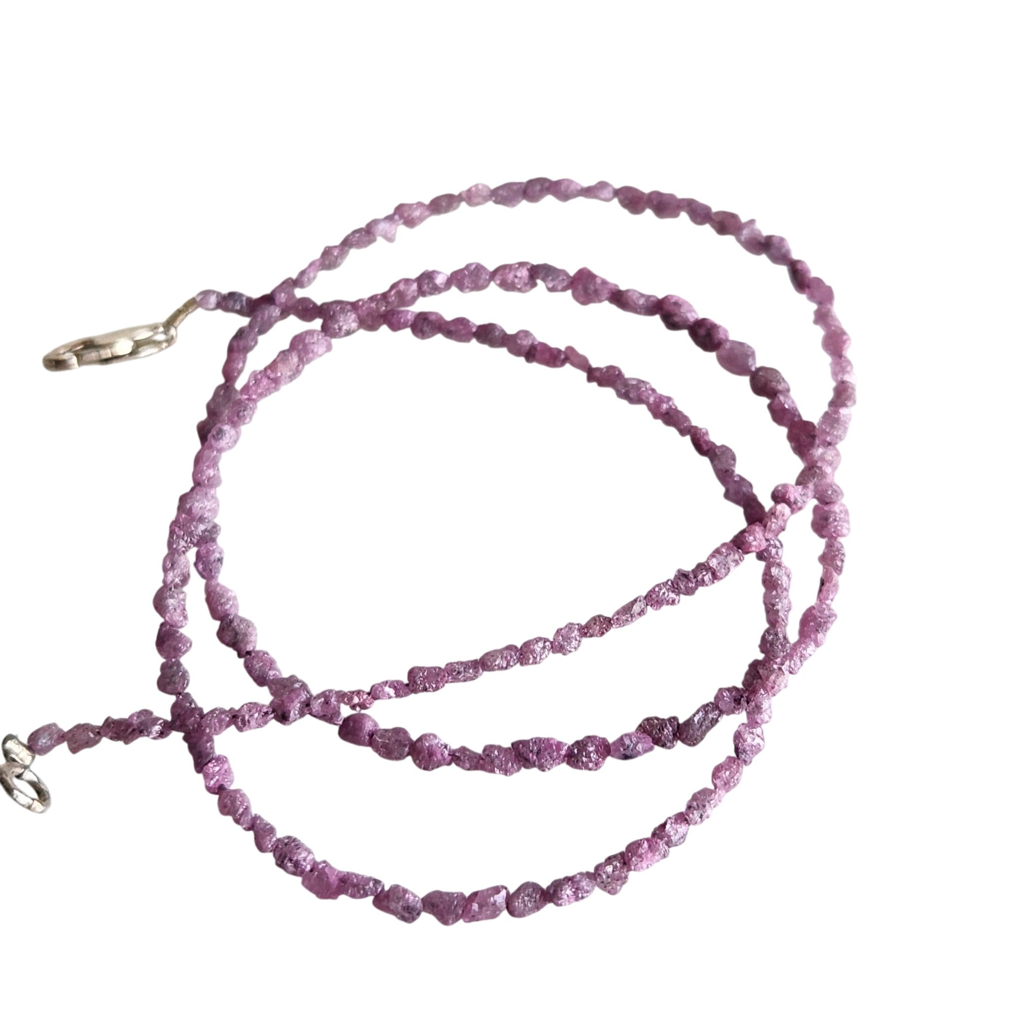 Pink Rough Diamond Beads 16" Strand Necklace, Natural Loose Long Drilled Diamond Beads Chain