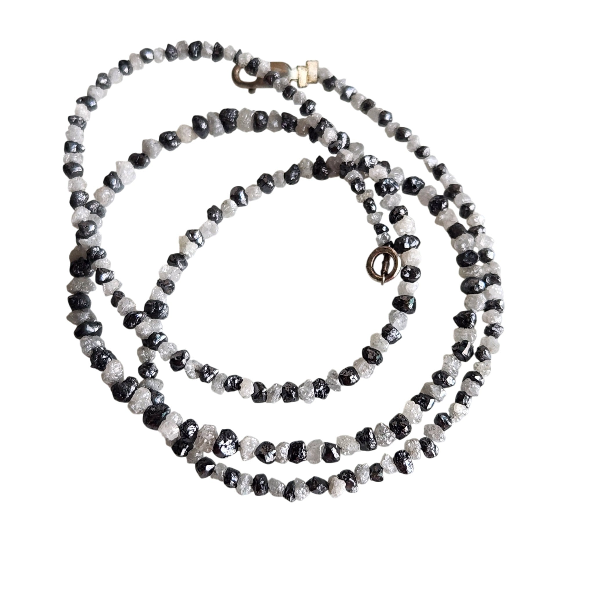 Raw Diamond Beads 16" Strand Necklace, Natural White Black Rough Loose Diamond Beads Chain, Gift for Her