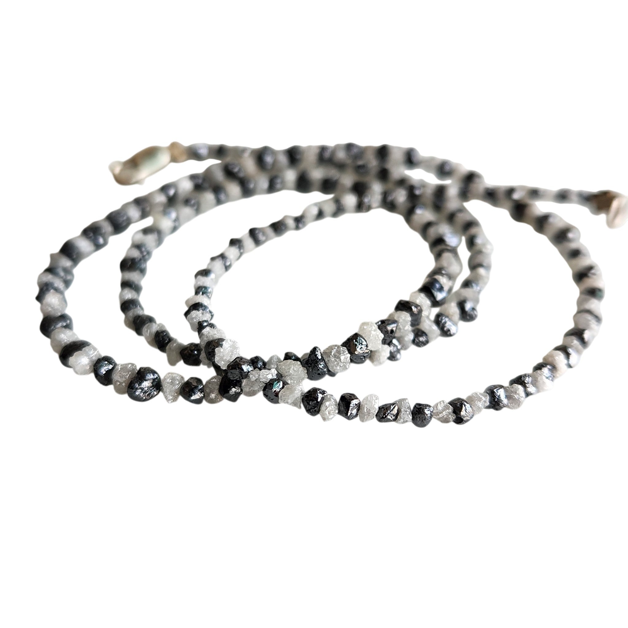 Raw Diamond Beads 16" Strand Necklace, Natural White Black Rough Loose Diamond Beads Chain, Gift for Her