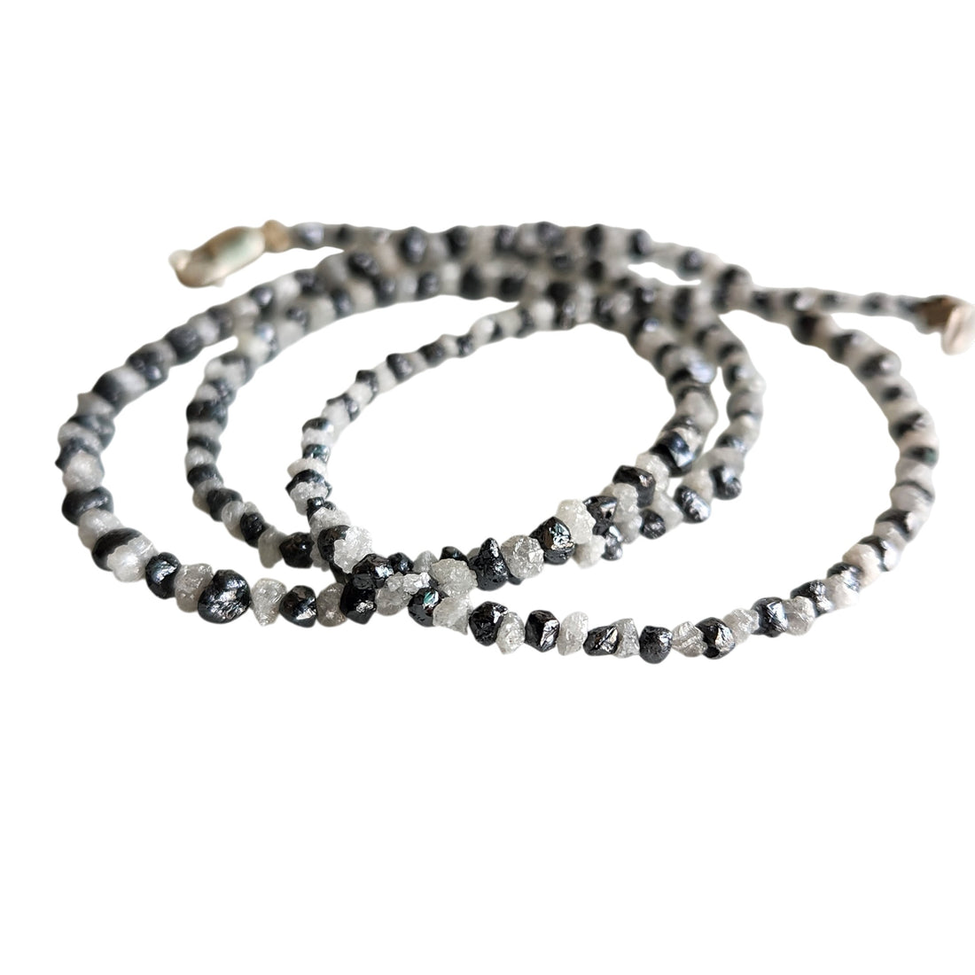 Raw Diamond Beads 16" Strand Necklace, Natural White Black Rough Loose Diamond Beads Chain, Gift for Her
