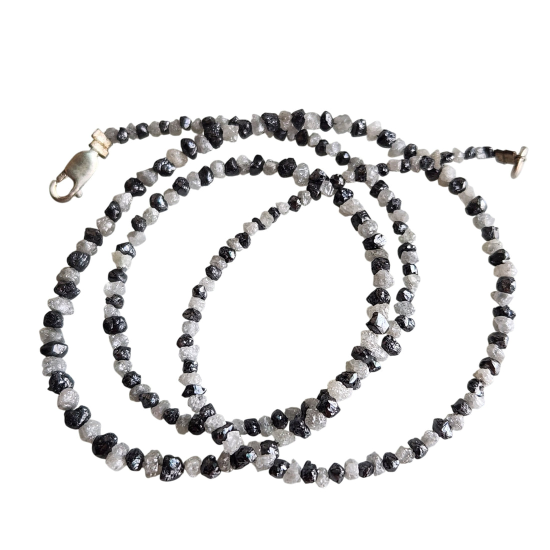 Raw Diamond Beads 16" Strand Necklace, Natural White Black Rough Loose Diamond Beads Chain, Gift for Her