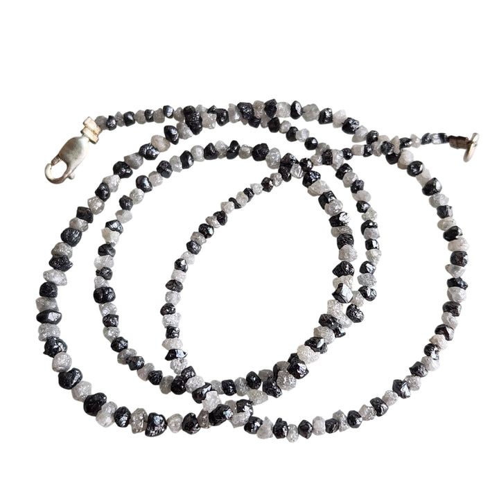 Raw Diamond Beads 16" Strand Necklace, Natural White Black Rough Loose Diamond Beads Chain, Gift for Her