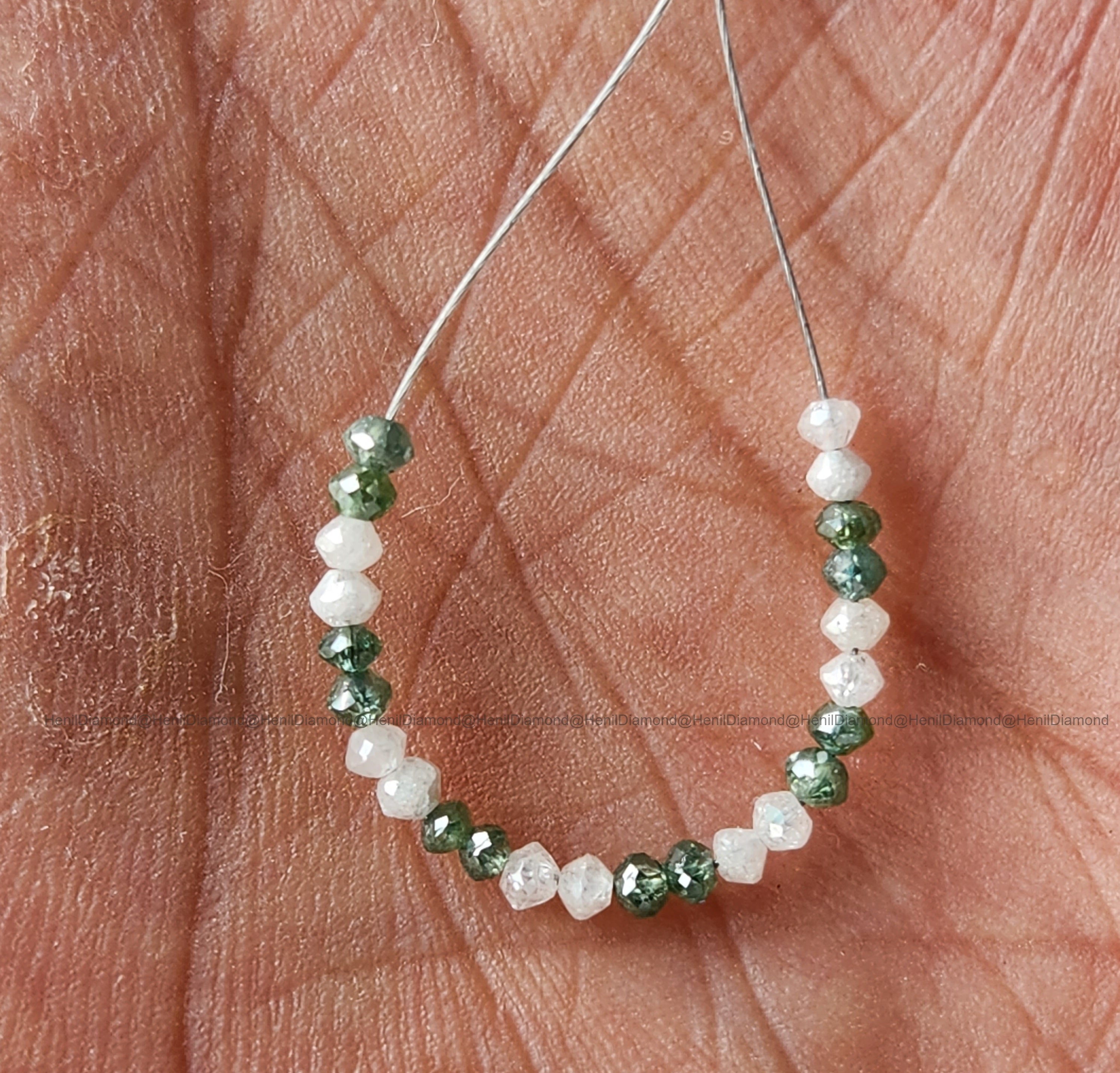 1.03 Ct Lot 1.50 to 2.00 MM Natural White Green Polished Round Loose Diamonds Beads wt Drilled Hole for Jewelry