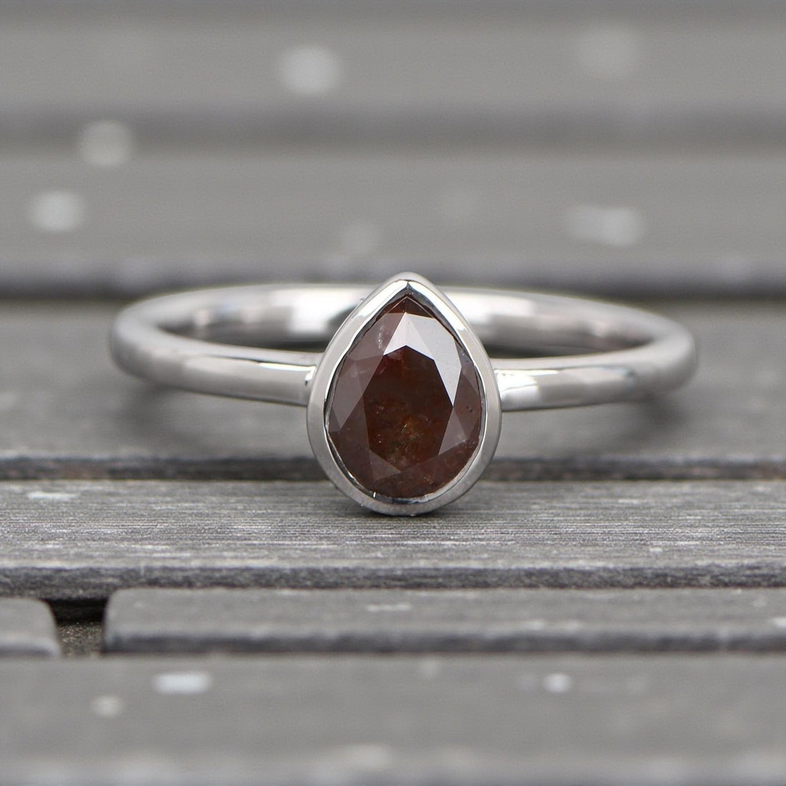 Pear Diamond Ring, 14K Gold Engagement Ring, Natural Brown Red Diamond Ring, Gift for Women