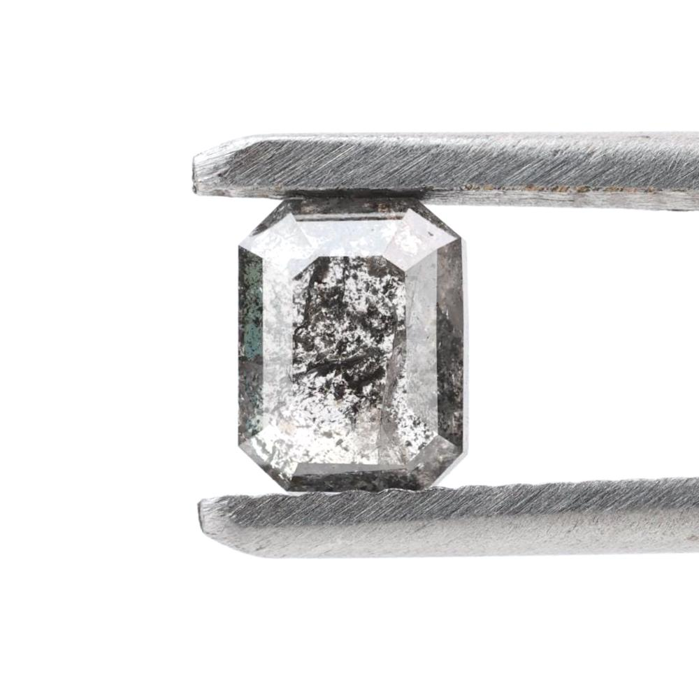 0.68 Ct Salt and Pepper Diamond, Natural Gray Color Emerald Loose Diamond for Engagement Ring