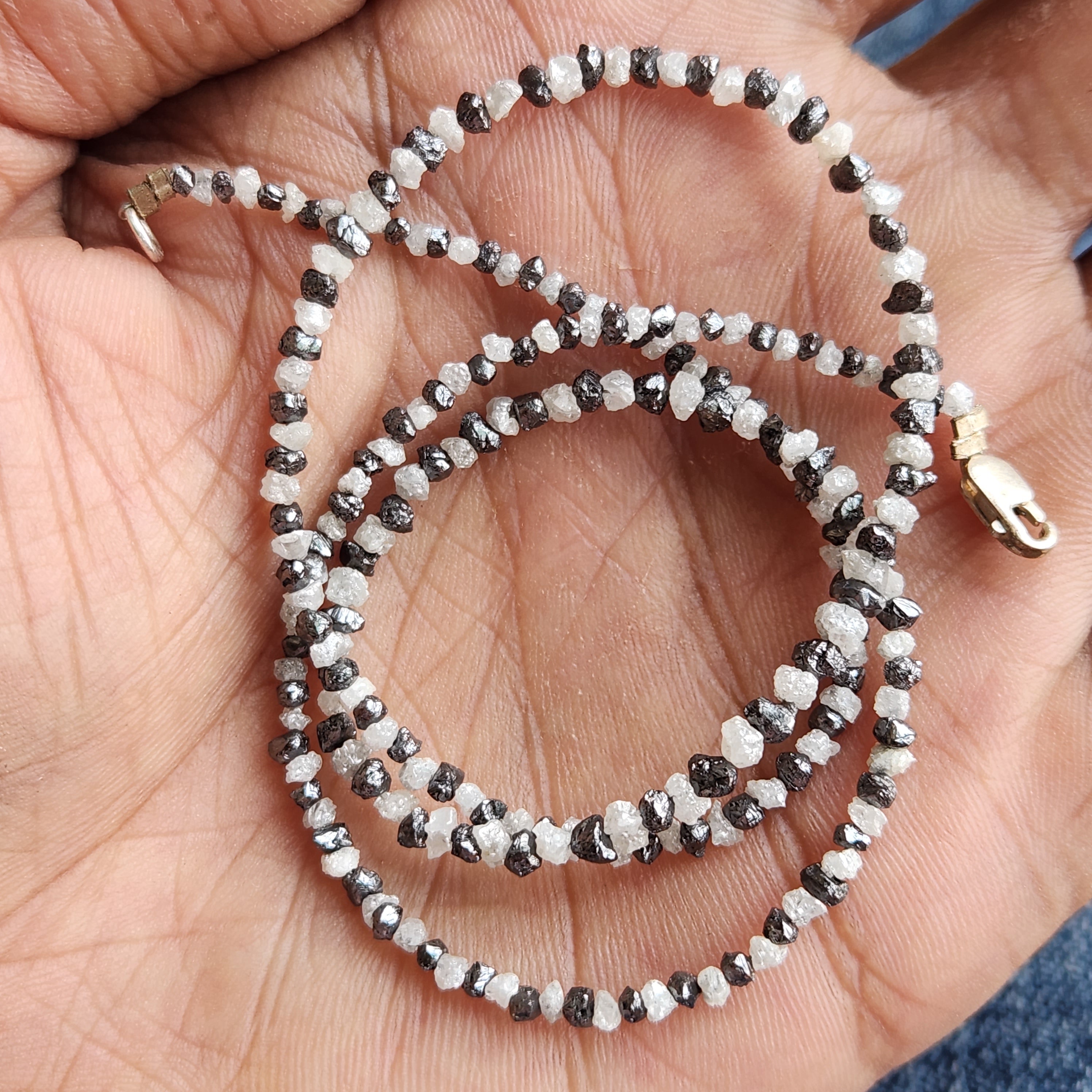 Raw Diamond Beads 16" Strand Necklace, Natural White Black Rough Loose Diamond Beads Chain, Gift for Her