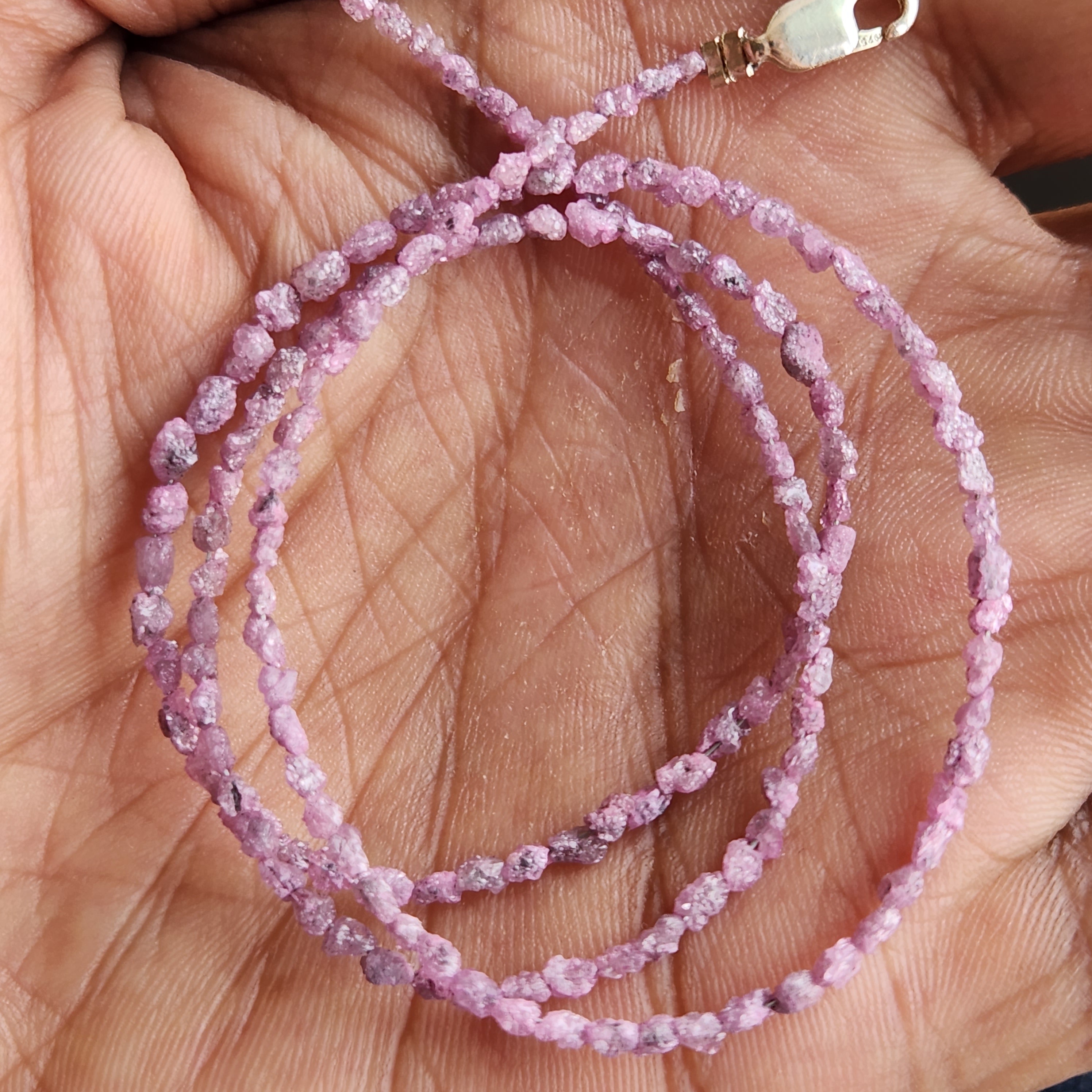 Pink Rough Diamond Beads 16" Strand Necklace, Natural Loose Long Drilled Diamond Beads Chain