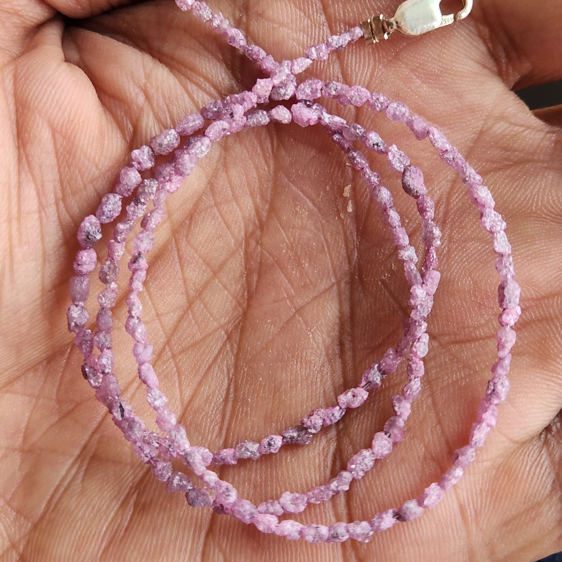 Pink Rough Diamond Beads 16" Strand Necklace, Natural Loose Long Drilled Diamond Beads Chain