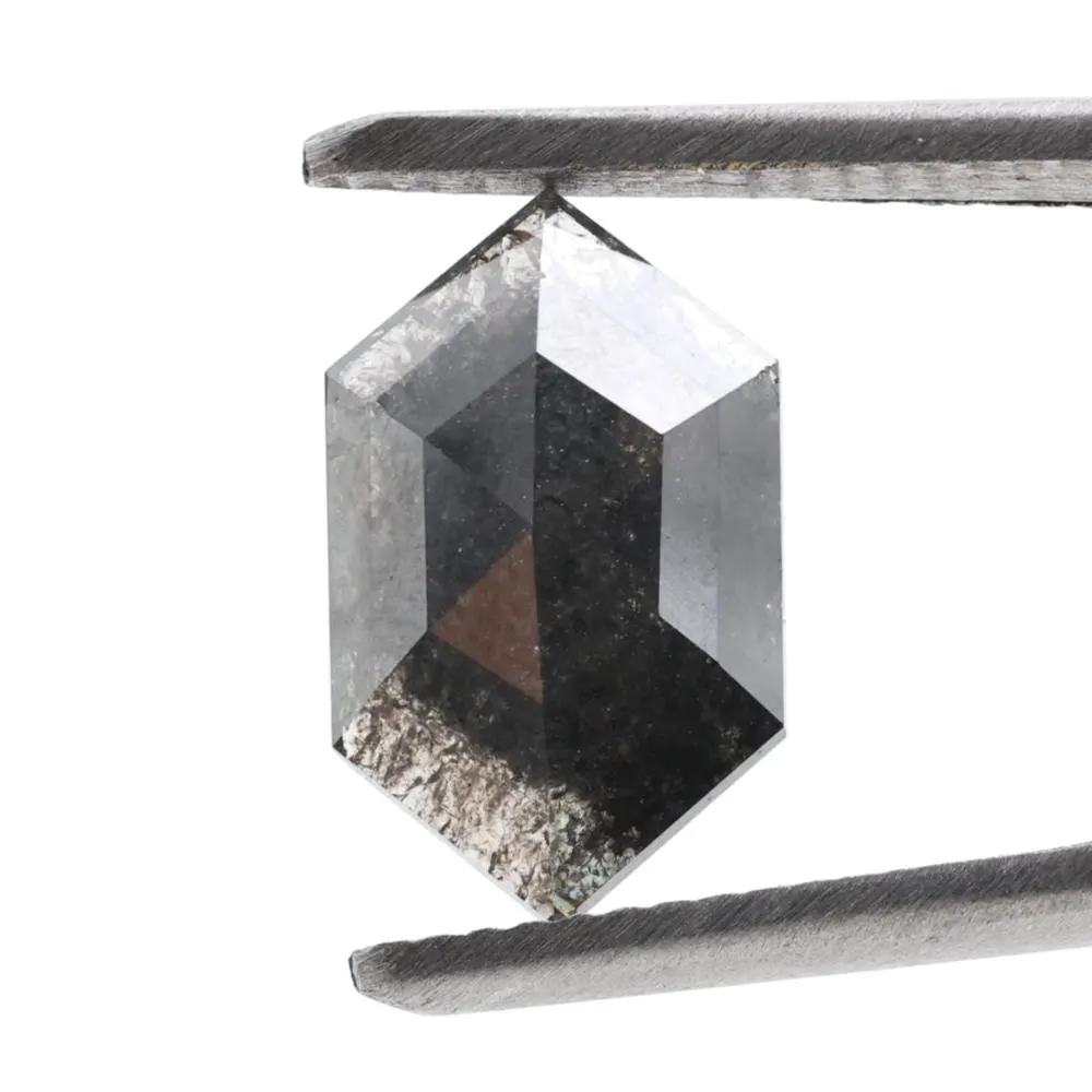 2.33 Ct Salt and Pepper Diamond, Natural Gray Smokey Hexagon Cut Loose Diamonds for Wedding Ring
